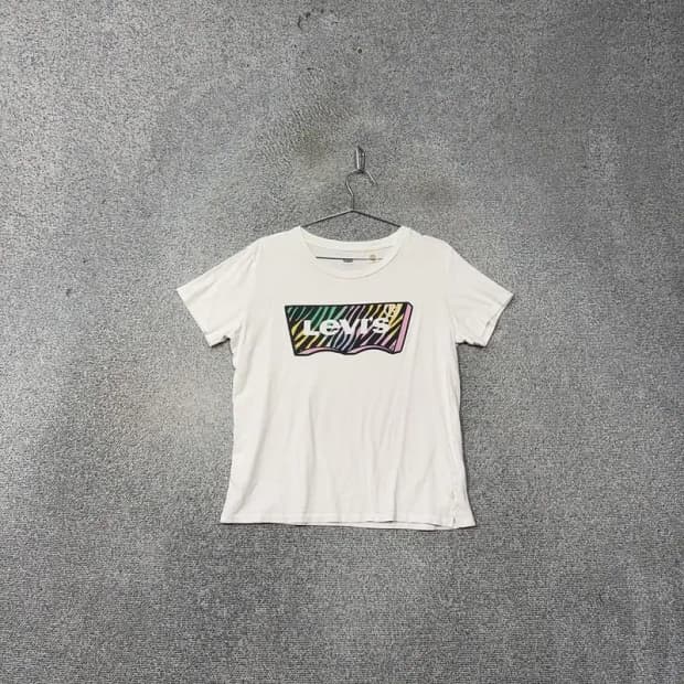 리바이스 프린팅 화이트 반팔 티 S