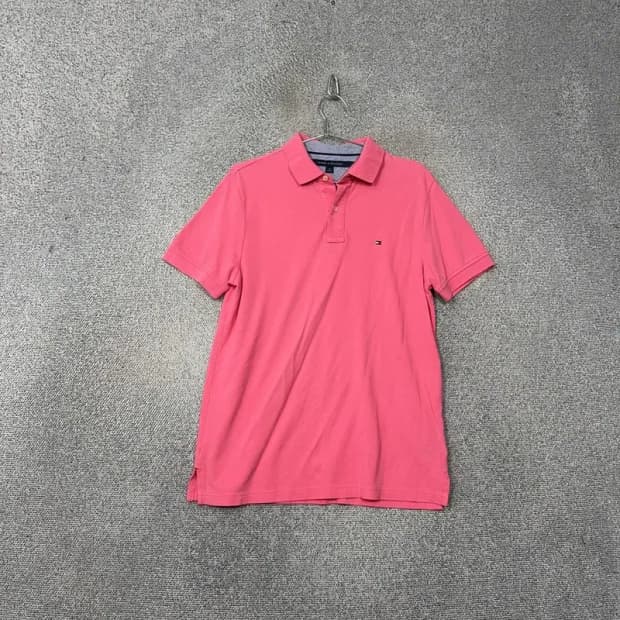 타미힐피거 핑크 로고 캐주얼 남성 반팔 카라티 M