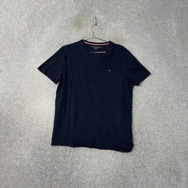 타미힐피거 로고 캐주얼 남성 네이비 반팔 티 M