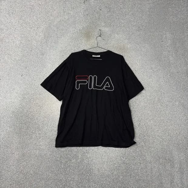 휠라 프린팅 블랙 반팔 티 XXL