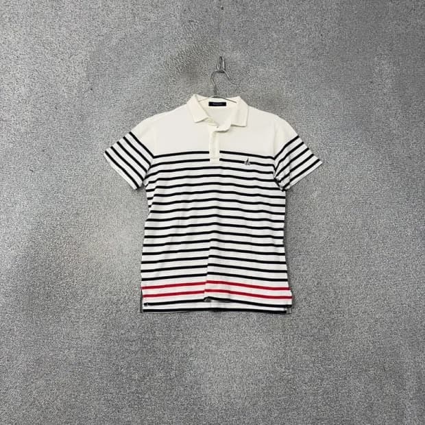 빈폴 스트라이프 화이트 로고 반팔 카라티 95