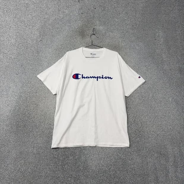 챔피온 프린팅 스펠 로고 화이트 반팔 티 XL