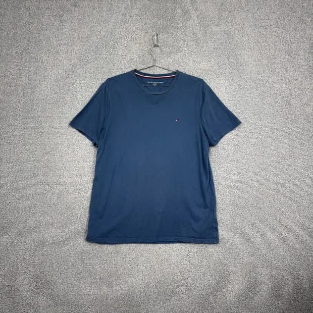 타미힐피거 청록 로고 캐주얼 반팔 티 M