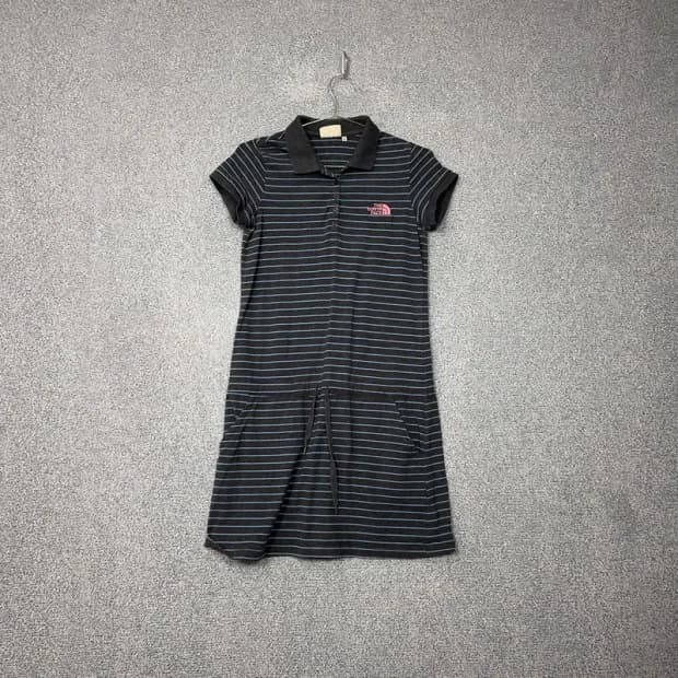 노스페이스 스트라이프 블랙 로고 반팔 카라 원피스 85