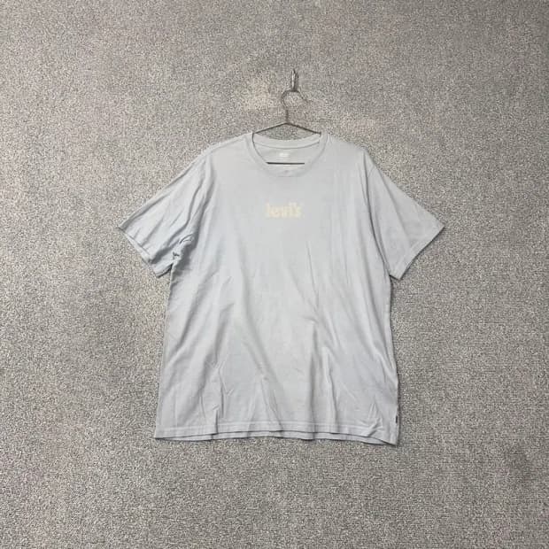 리바이스 프린팅 라이트 블루 반팔 티 L