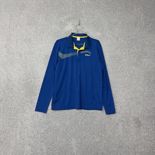 윌슨 프린팅 블루 로고 기능성 긴팔 카라티 100