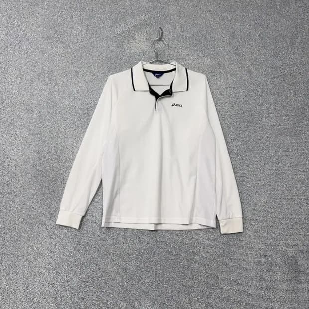 아식스 로고 화이트 긴팔 카라티 100