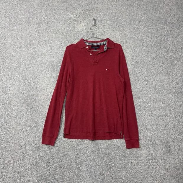 타미힐피거 버건디 로고 긴팔 카라티 M