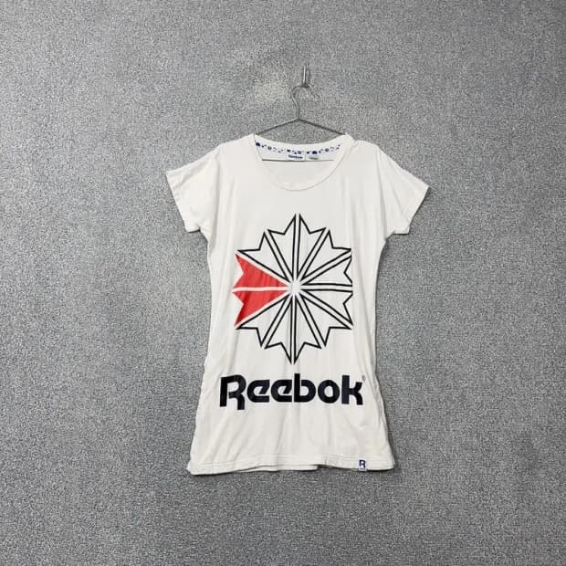 리복 프린팅 화이트 여성 롱 반팔 티 085