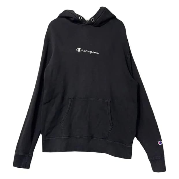 챔피온 스펠 로고 프린팅 블랙 후드티 LARGE