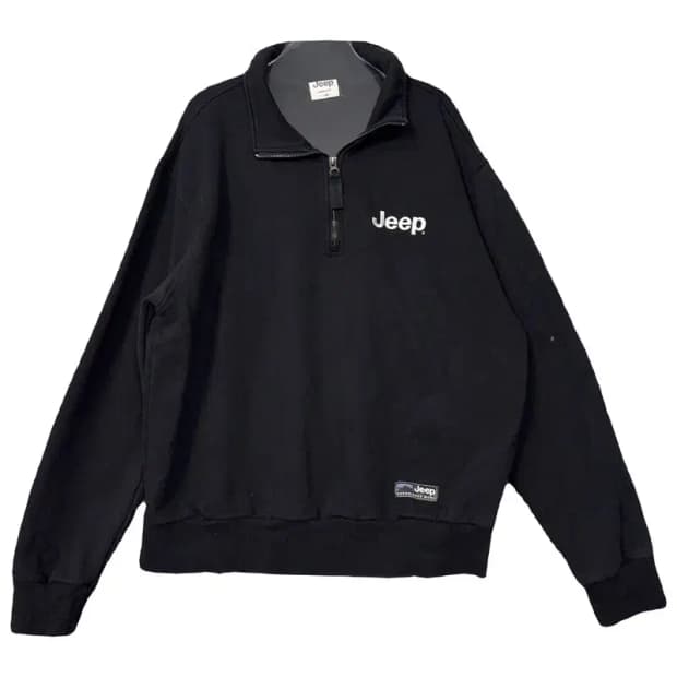 지프 블랙 루즈핏 로고 프린팅 반집업 맨투맨 L