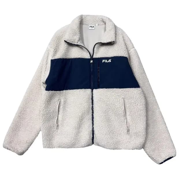 휠라 크림 화이트 양털 뽀글이 후리스 자켓 LARGE