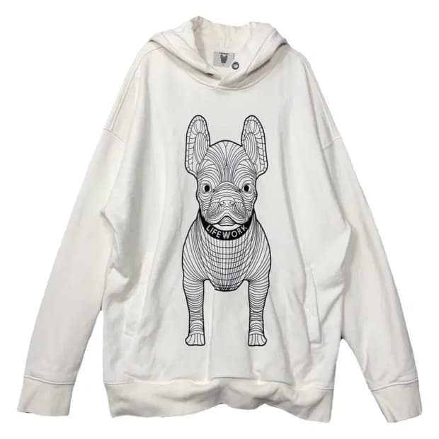 라이프워크 프린팅 크림 후드티 L