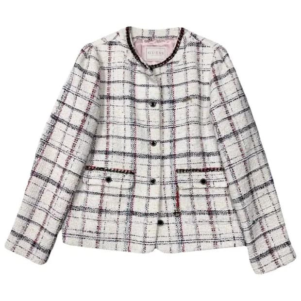 게스 체크 크림 트위드 자켓 75-155