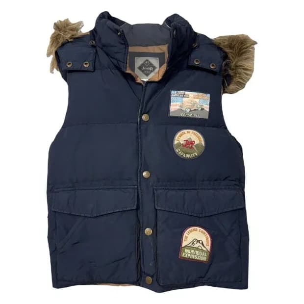 지프 네이비 후드퍼 패치 빈티지 패딩 조끼 M(95)