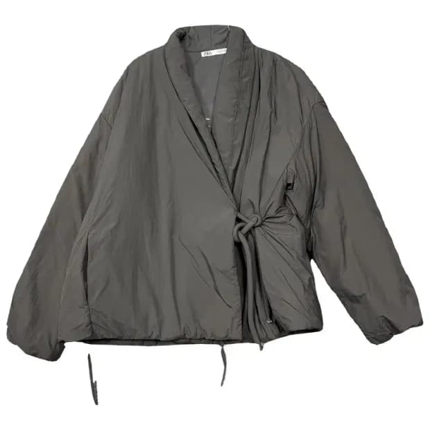 자라 그레이 끈 포인트 패딩 점퍼 M