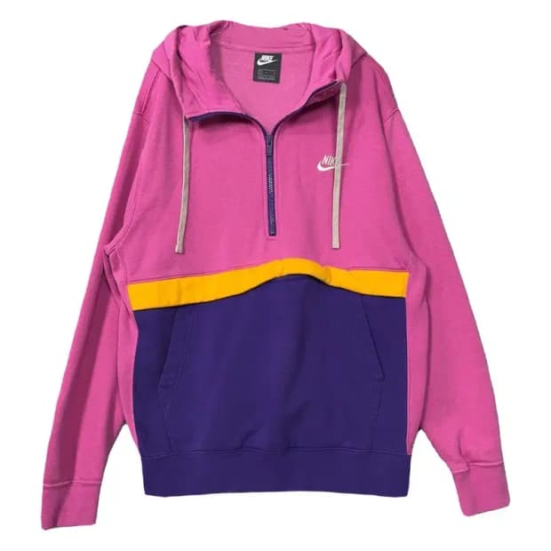 나이키 핑크 로고 반집업 후드티 L