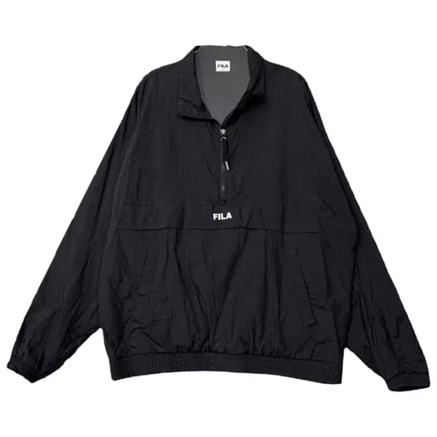 휠라 블랙 로고 반집업 바람막이 웜업 LARGE