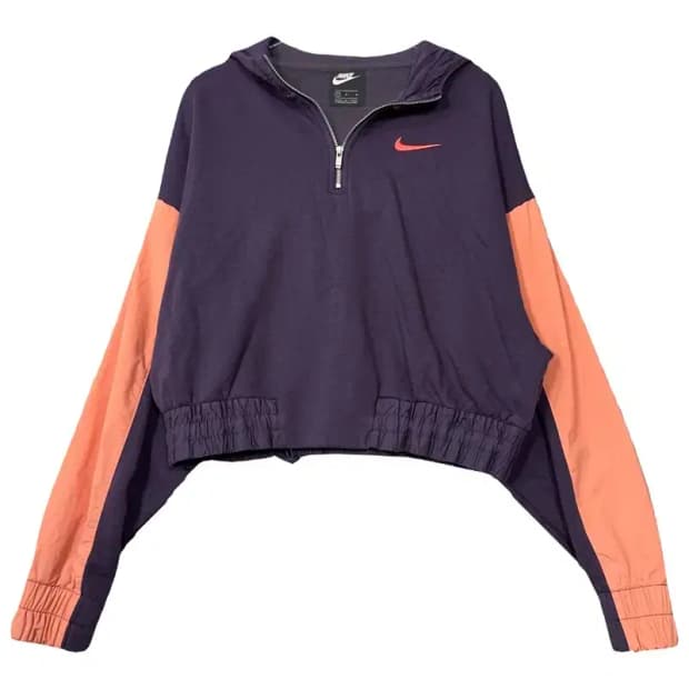 나이키 퍼플 로고 반집업 후드티 M