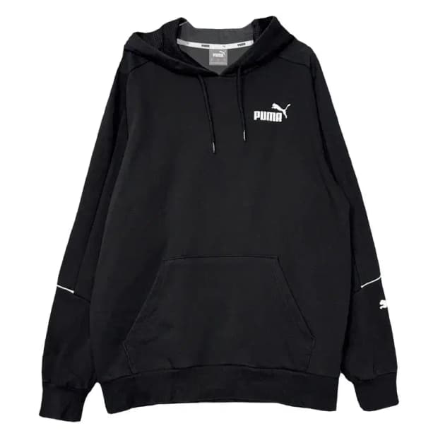 푸마 블랙 로고 후드티 M
