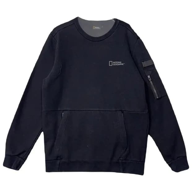 내셔널지오그래픽 블랙 로고 완장 맨투맨 100(L)