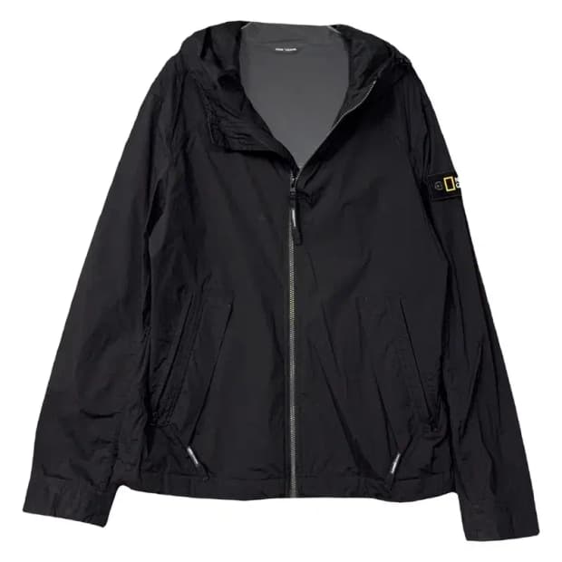 내셔널지오그래픽 블랙 완장 로고 나일론 후드 바람막이 M