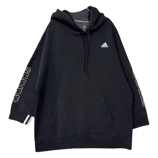 아디다스 블랙 로고 오버 사이즈 후드티 S