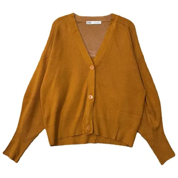 자라 카멜 오버핏 니트 가디건 L