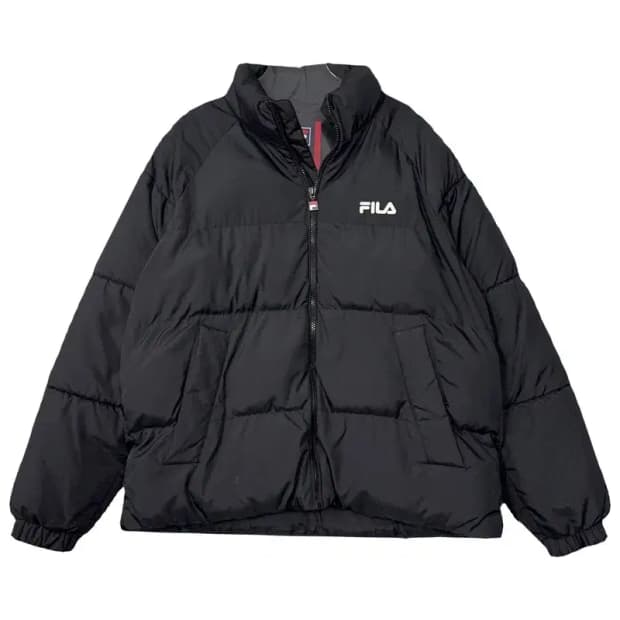 휠라 블랙 로고 푸퍼 패딩 M