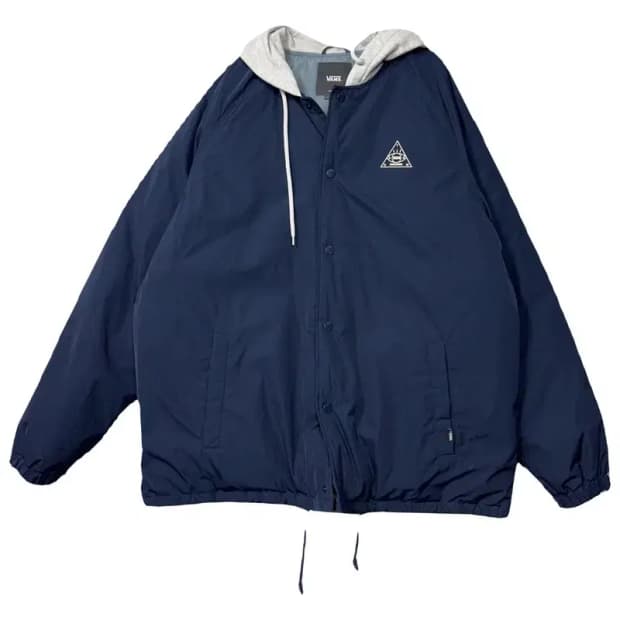 반스 네이비 로고 레이어드 후드 다운 패딩 LARGE