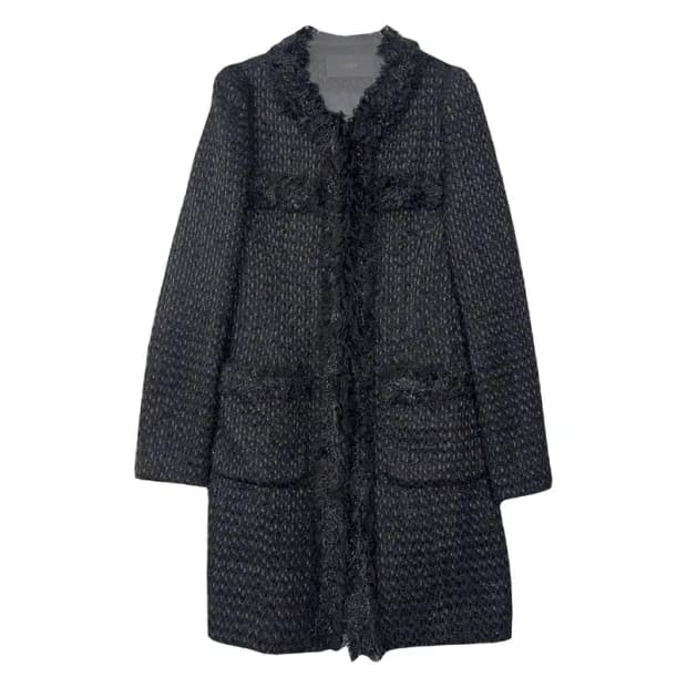 지고트 도트 블랙 트위드 코트 85-88-155