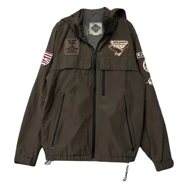 지프 브라운 패치 빈티지 야상 후드 자켓 M(95)