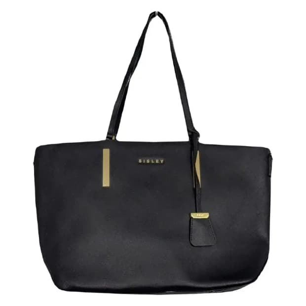 시슬리 블랙 금장 로고 가죽 토트백