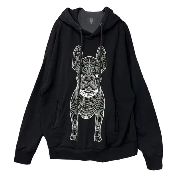 라이프워크 빅로고 프린팅 블랙 후드티 M