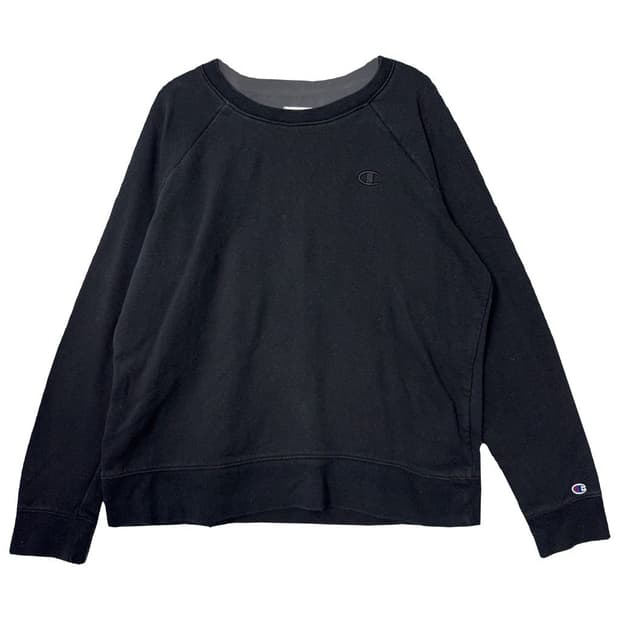 챔피온 블랙 무지 소매 로고 캐주얼 맨투맨 S/CH