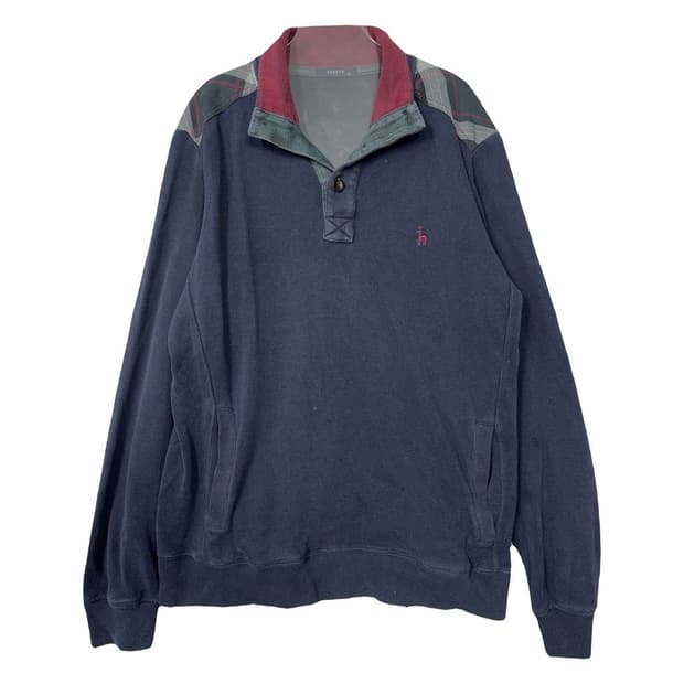 해지스 네이비 버튼 코튼 맨투맨 100