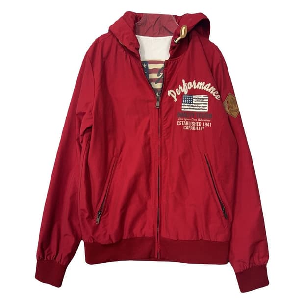 지프 프린팅 레드 빈티지 바람막이 M(95)