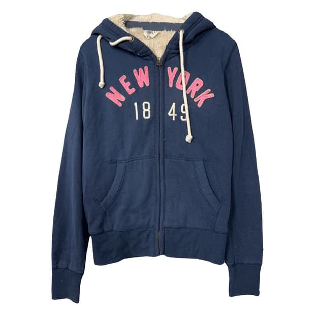 아베크롬비 핑크 로고 Y2K 네이비 후드 집업 M