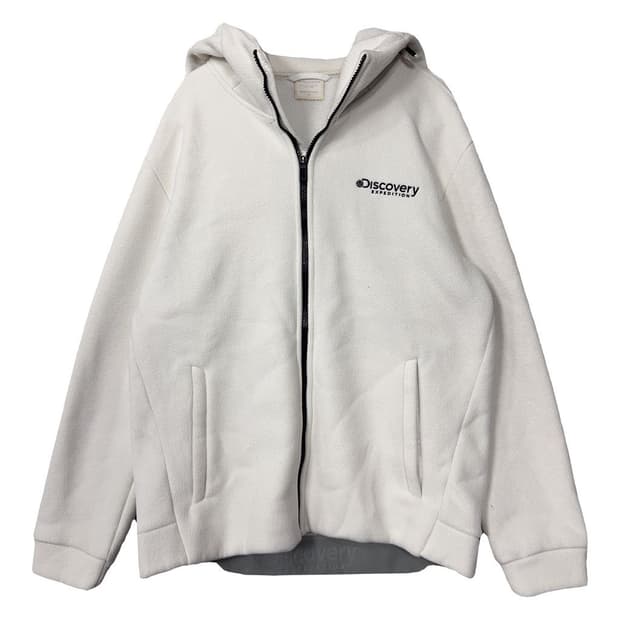 디스커버리 화이트 로고 기모 후리스 후드 집업 105