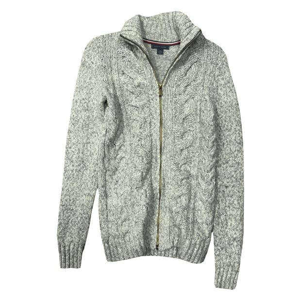타미힐피거 라이트 그레이 코튼 케이블 니트 집업 XXS TTP/XXP
