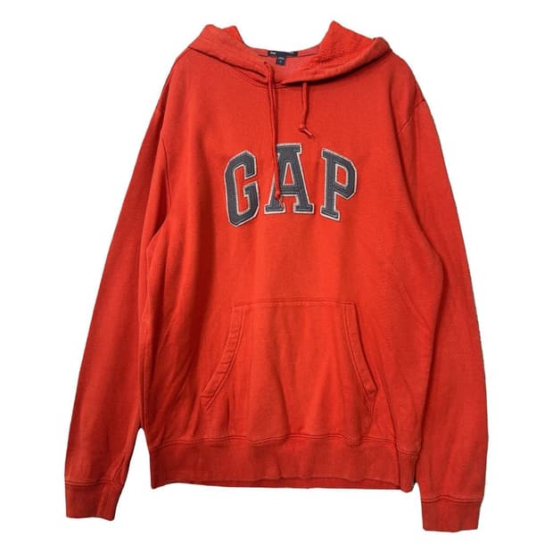 갭 로고 레드 오렌지 후드티 M