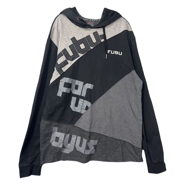 푸부 Y2K 프린팅 블랙 후드티 XL