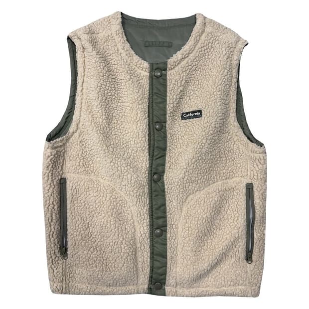 후아유 베이지 카키 양면 후리스 조끼 M