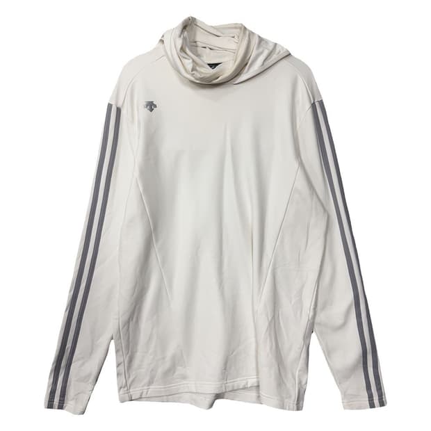 데상트 라이트 그레이 로고 기능성 폴라 긴팔티 S