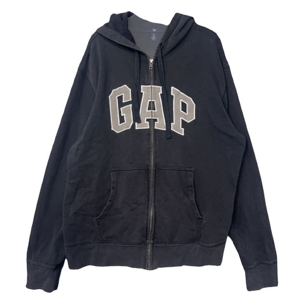 갭 로고 블랙 후드 집업 L
