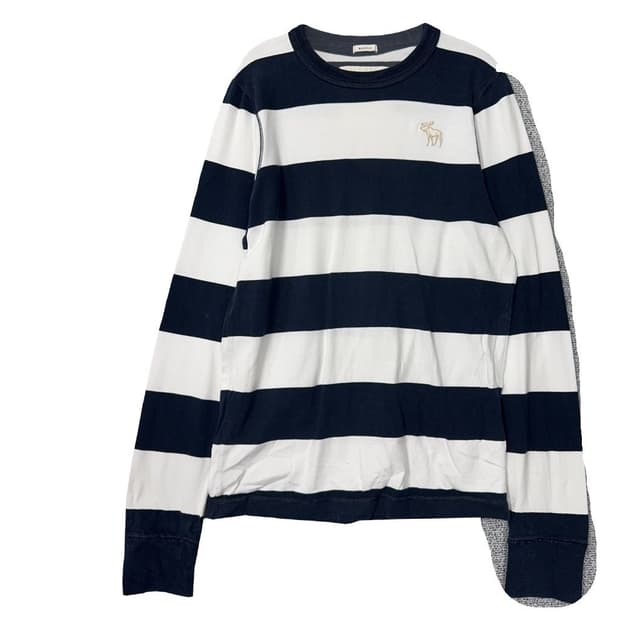 아베크롬비 순록 로고 단가라 스트라이프 네이비 긴팔티 M