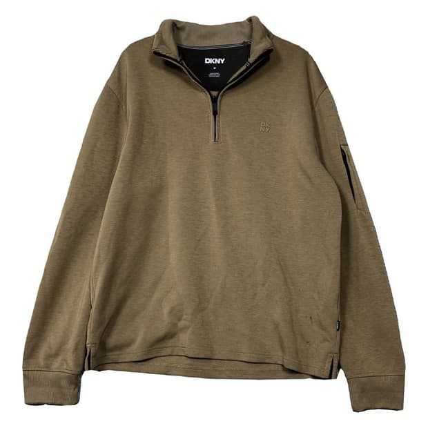 DKNY 카키 사이드 포켓 캐주얼 반집업 맨투맨 L