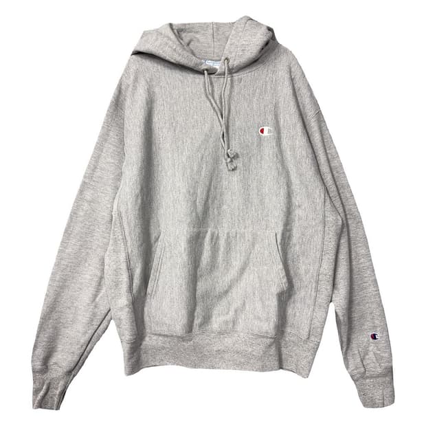 챔피온 라이트 그레이 리버스위브 하드 코튼 후드티 L