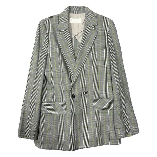 잇 미샤 체크 라이트 그레이 원버튼 블레이저 82-88-160