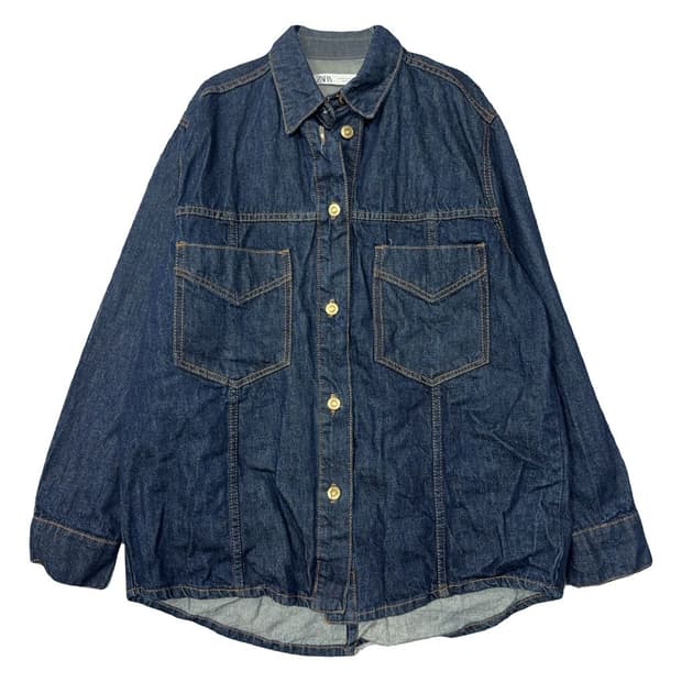 자라 빈티지 오버핏 스티치 데님 셔츠 M
